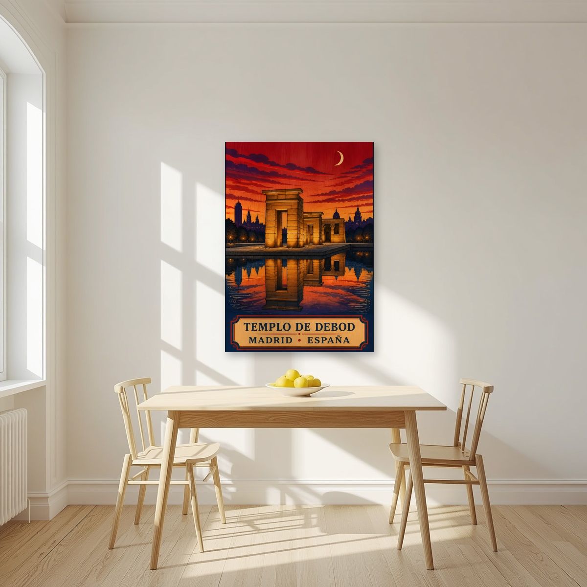 Templo de Debod — Madrid art print, unframed poster, styled in a kitchen
