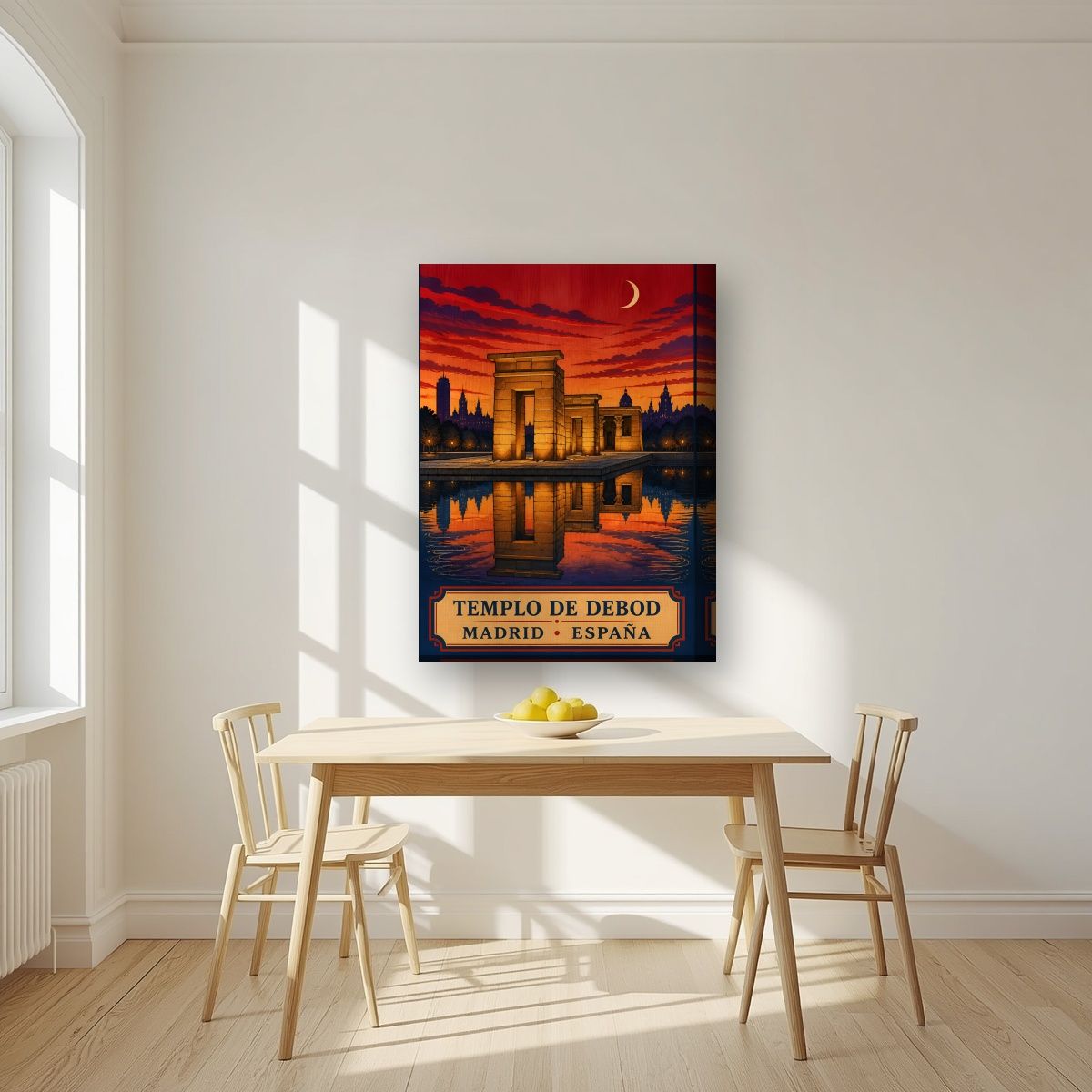 Templo de Debod — Madrid art print, on thick canvas, styled in a kitchen