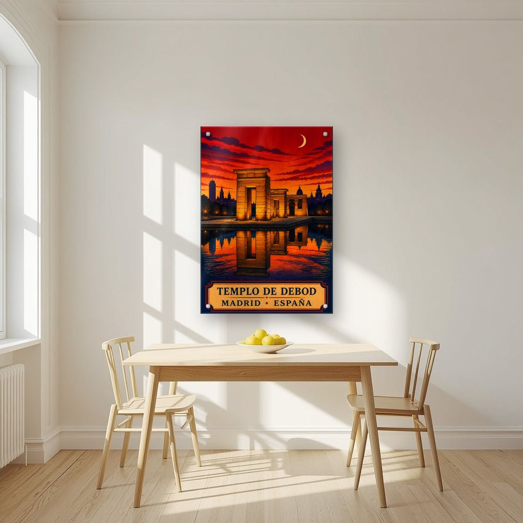 Templo de Debod — Madrid art print, as an acrylic print, styled in a kitchen