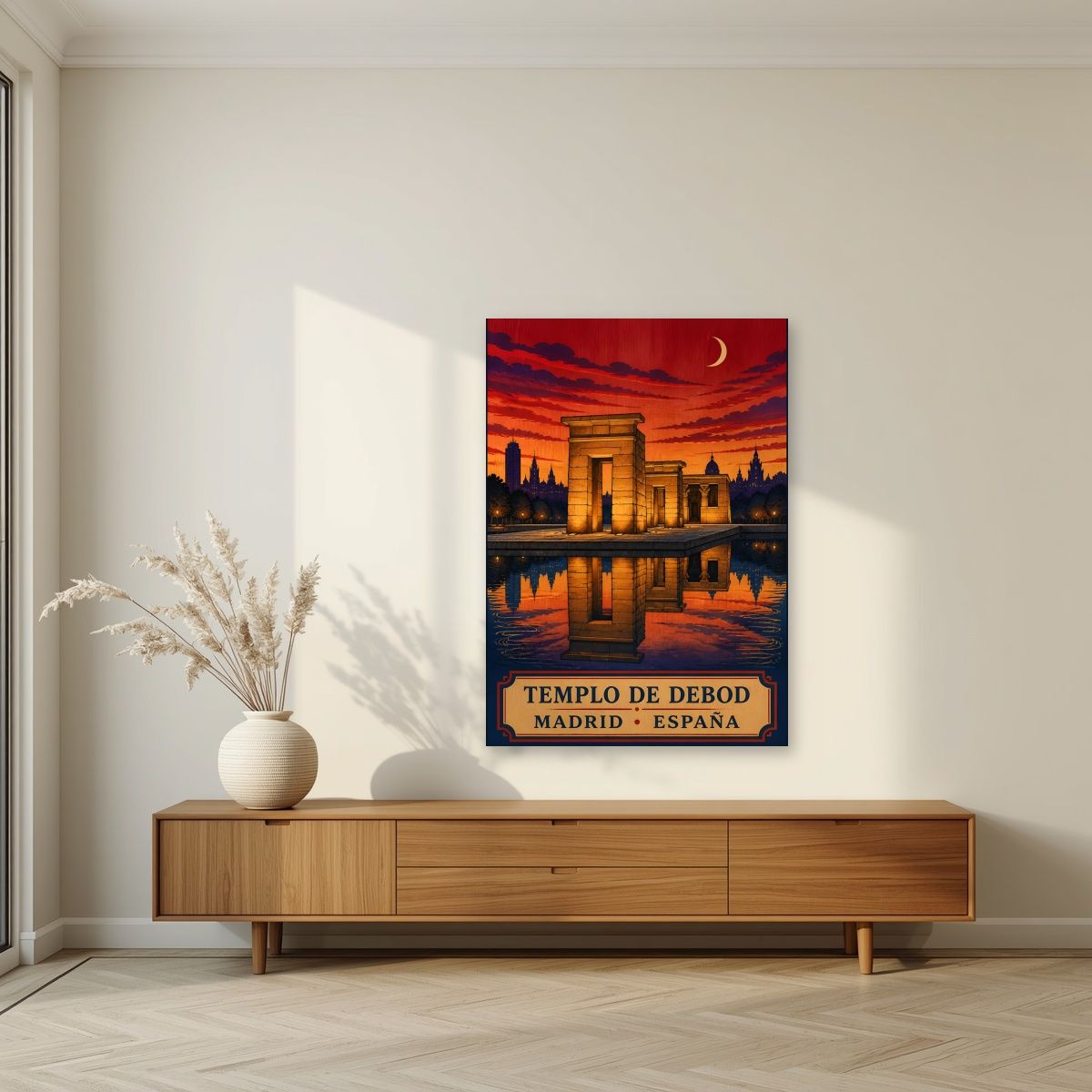 Templo de Debod — Madrid art print, unframed poster, styled in a living room