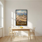 Flor d'Ametller — Mallorca art print, in a black frame, styled in a kitchen