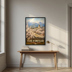 Flor d'Ametller — Mallorca art print, in a black frame, styled in a desk