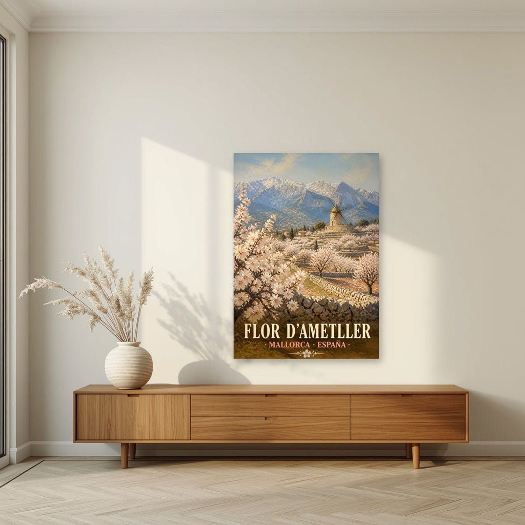 Flor d'Ametller — Mallorca art print, unframed poster, styled in a living room