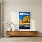 La Seu — Mallorca art print, in a white frame, styled in a living room