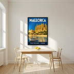 La Seu — Mallorca art print, in a black frame, styled in a kitchen