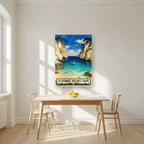Les Calanques — Mallorca art print, as an acrylic print, styled in a kitchen