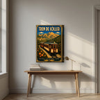 Tren de Sóller — Mallorca art print, on thick canvas, styled in a desk