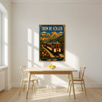 Tren de Sóller — Mallorca art print, unframed poster, styled in a kitchen