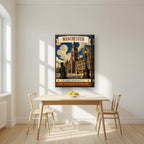 The Great Northern City Manchester art print on a thick-edge canvas, above a dining table in a bright kitchen