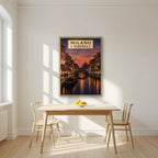 I Navigli — Milan art print, in an oak frame, styled in a kitchen
