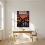 I Navigli — Milan art print, on slim canvas, styled in a kitchen