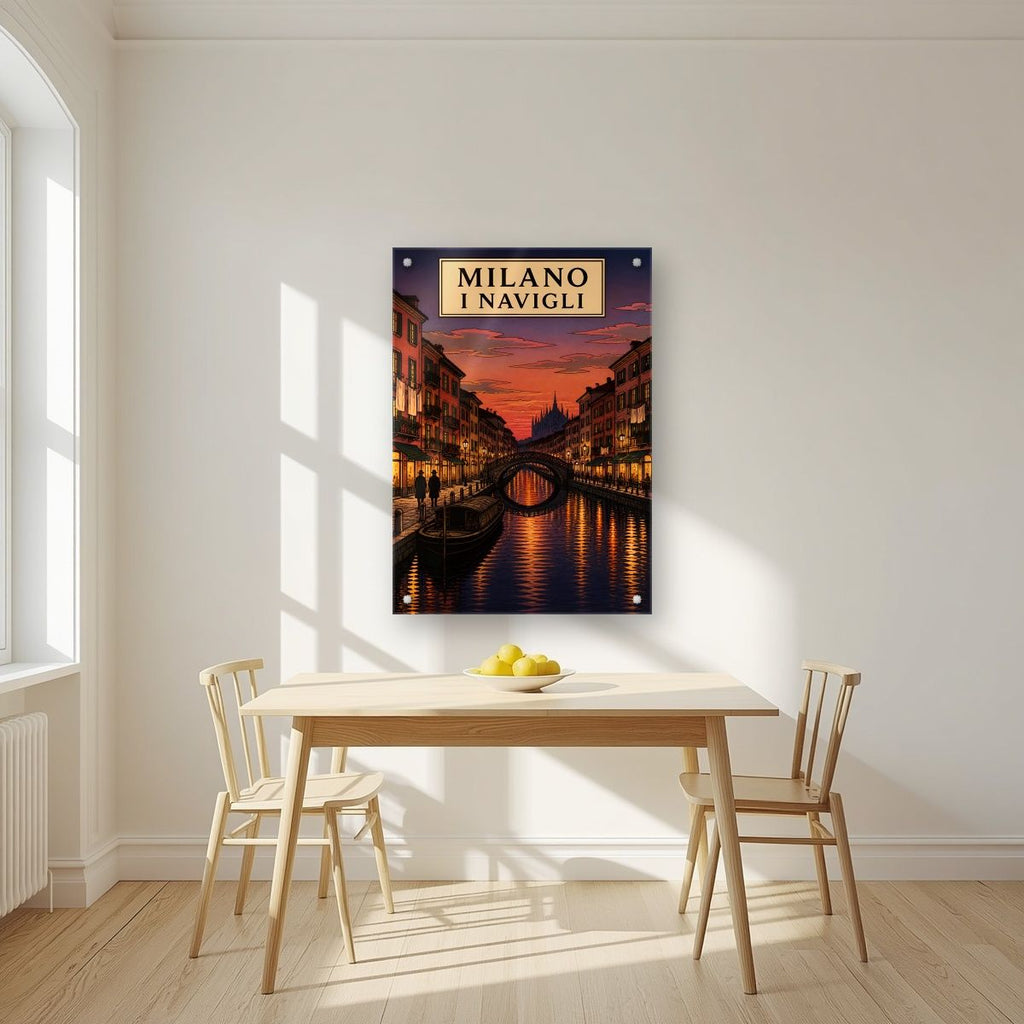 I Navigli — Milan art print, as an acrylic print, styled in a kitchen