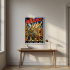 La Città Del Futuro — Milan art print, in a white frame, styled in a desk