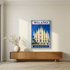 Le Guglie — Milan art print, in a white frame, styled in a living room