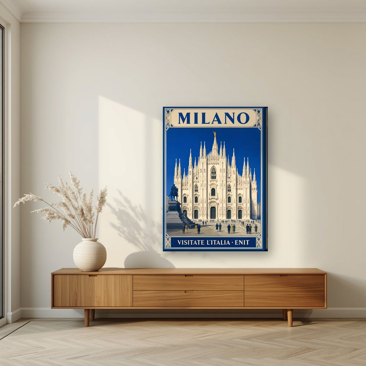 Le Guglie — Milan art print, on slim canvas, styled in a living room