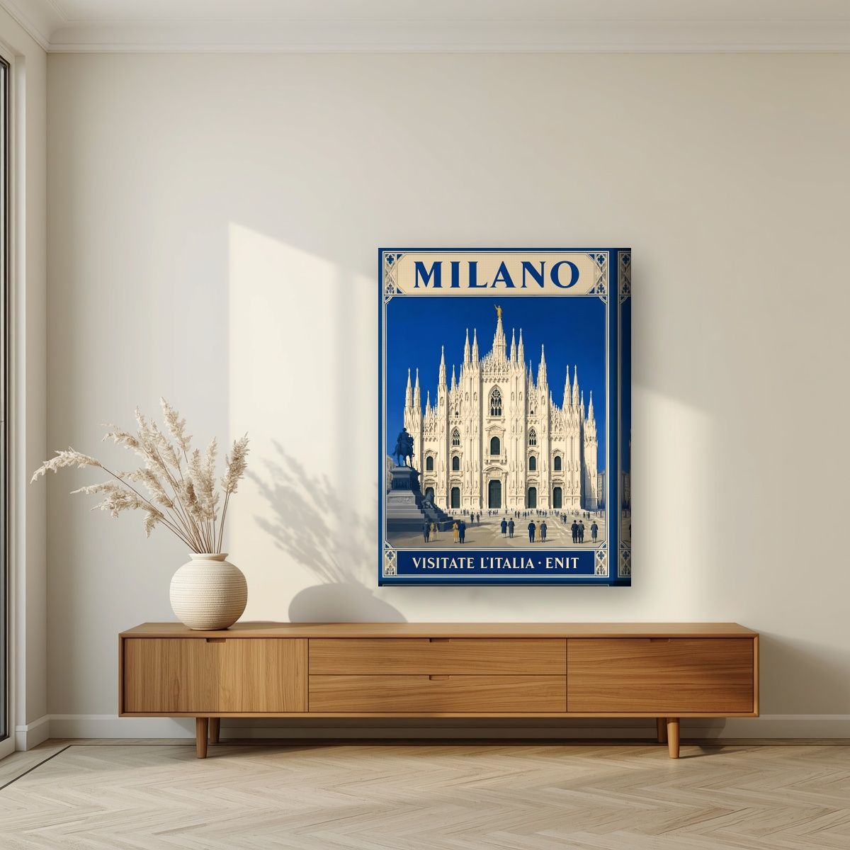 Le Guglie — Milan art print, on thick canvas, styled in a living room