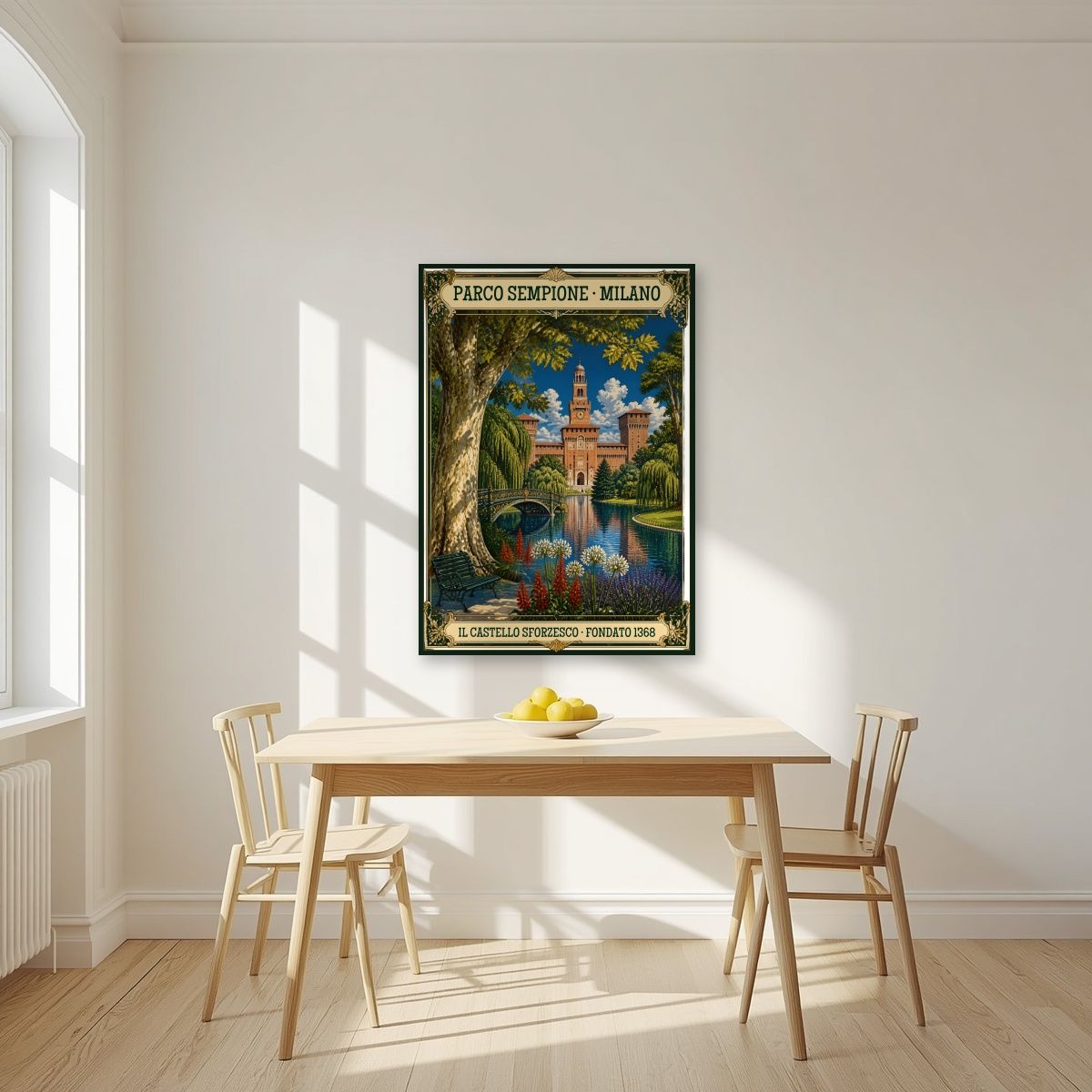 Parco Sempione — Milan art print, unframed poster, styled in a kitchen