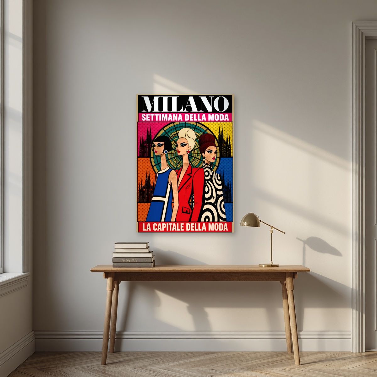Settimana Della Moda — Milan art print, unframed poster, styled in a desk