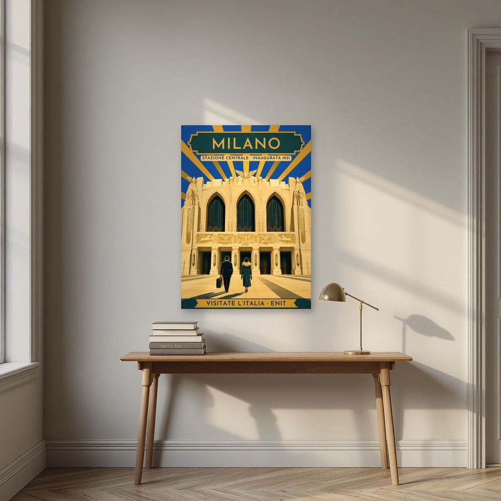Stazione Centrale — Milan art print, unframed poster, styled in a desk