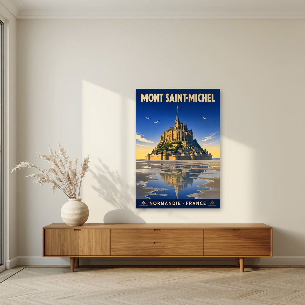 Marée Basse — Mont-Saint-Michel art print, unframed poster, styled in a living room