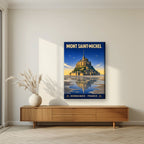 Marée Basse — Mont-Saint-Michel art print, on slim canvas, styled in a living room