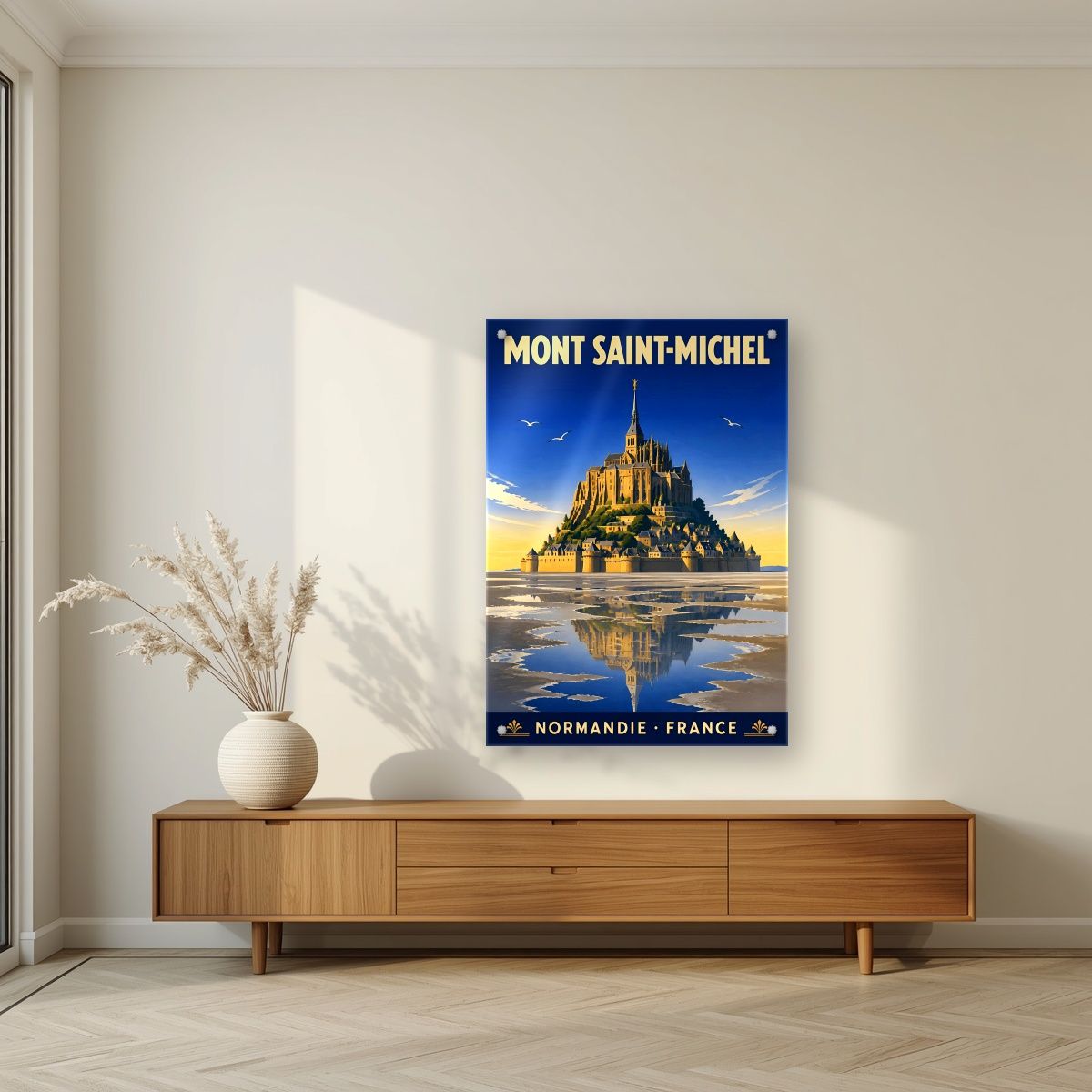 Marée Basse — Mont-Saint-Michel art print, as an acrylic print, styled in a living room