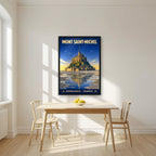 Marée Basse — Mont-Saint-Michel art print, in a black frame, styled in a kitchen