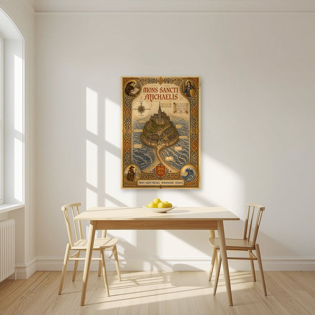 Mons Sancti Michaelis — Mont-Saint-Michel art print, unframed poster, styled in a kitchen