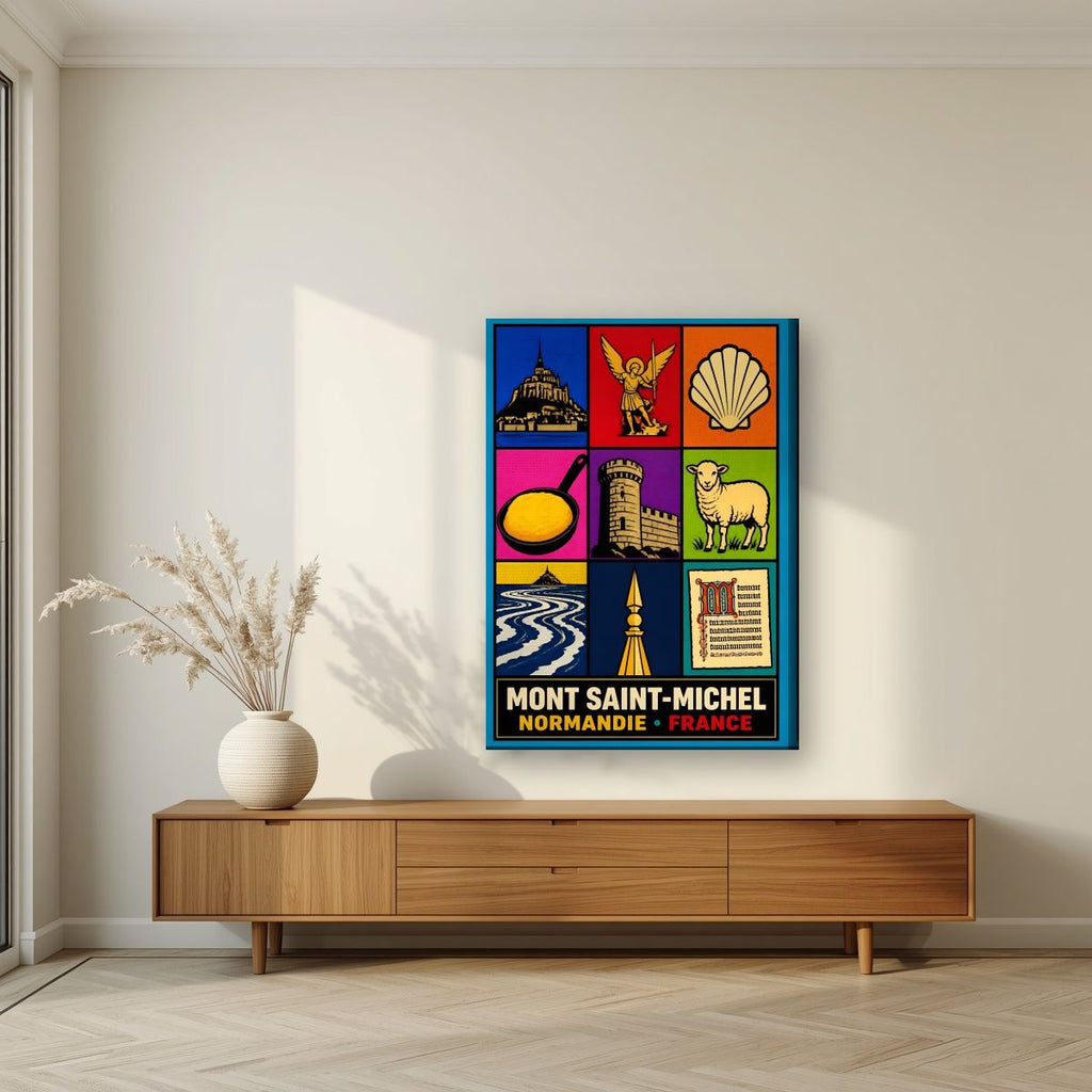 Trésors Normands — Mont-Saint-Michel art print, on slim canvas, styled in a living room