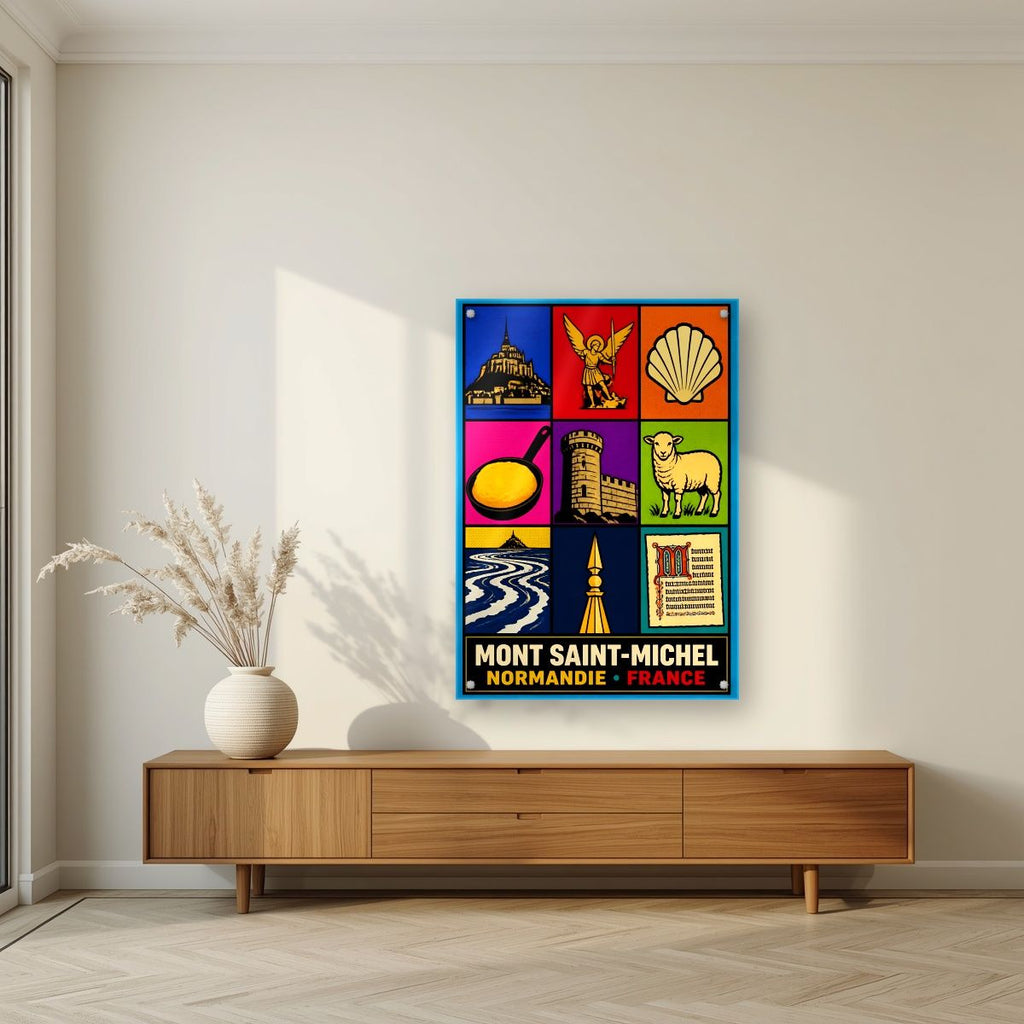 Trésors Normands — Mont-Saint-Michel art print, as an acrylic print, styled in a living room