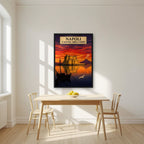 Castel Dell'Ovo — Napoli art print, in a black frame, styled in a kitchen