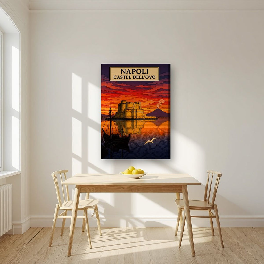 Castel Dell'Ovo — Napoli art print, on slim canvas, styled in a kitchen