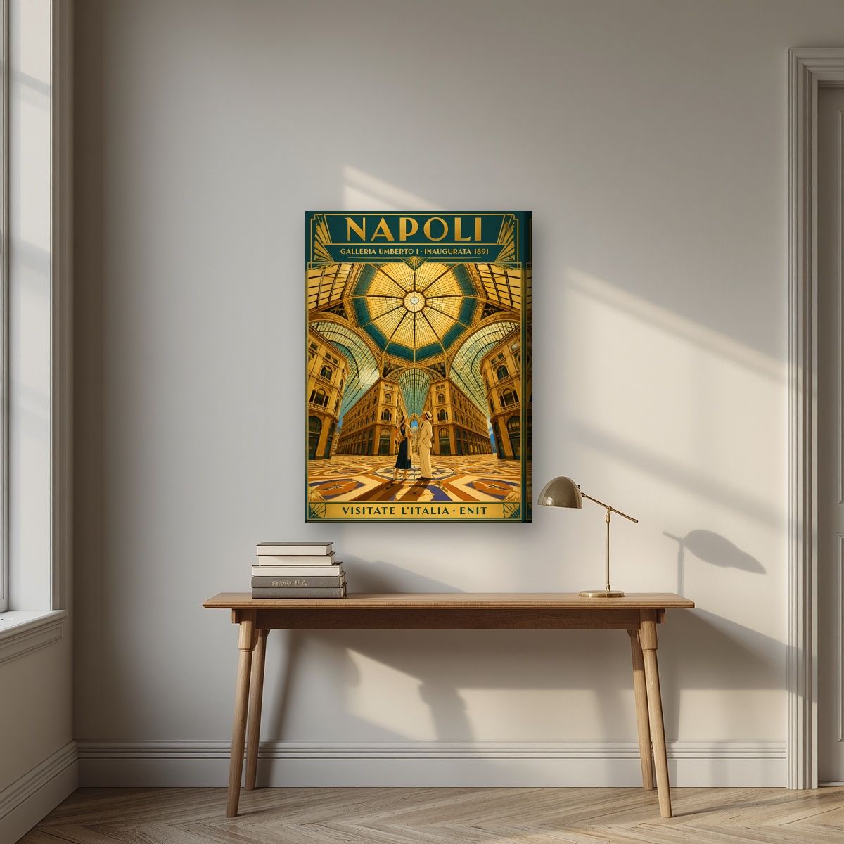 Galleria Umberto I — Napoli art print, on slim canvas, styled in a desk