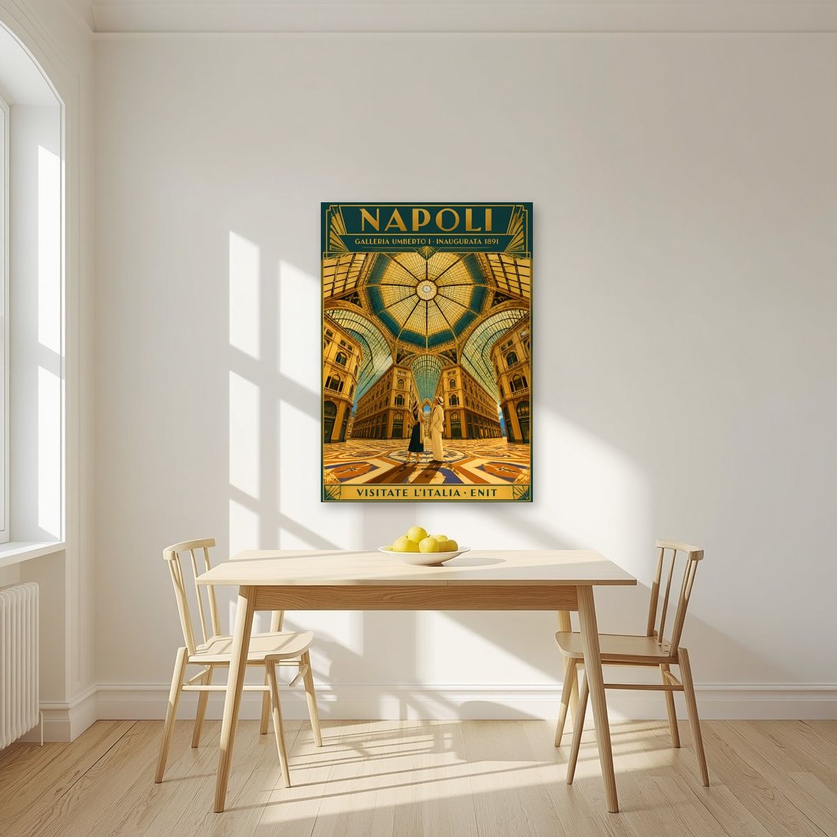 Galleria Umberto I — Napoli art print, unframed poster, styled in a kitchen