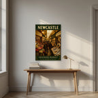 Grainger Market Newcastle art print as an unframed print, above an oak writing desk