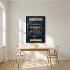 The River Tyne Newcastle art print in a black frame, above a dining table in a bright kitchen