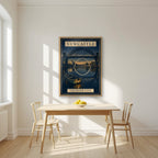 The River Tyne Newcastle art print in an oak frame, above a dining table in a bright kitchen
