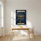 The River Tyne Newcastle art print in a white frame, above a dining table in a bright kitchen