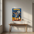 Toon Town Newcastle art print as an unframed print, above an oak writing desk
