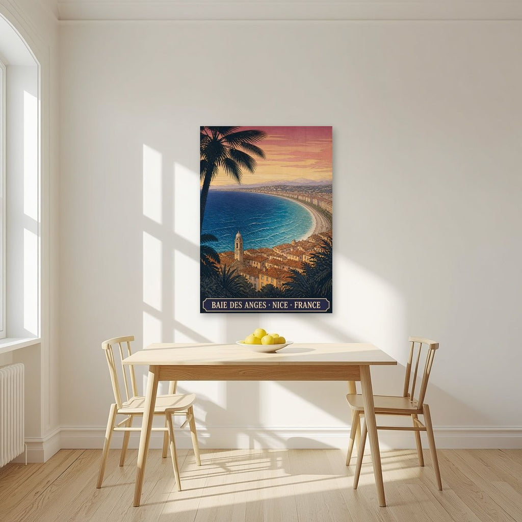 Baie des Anges — Nice art print, unframed poster, styled in a kitchen