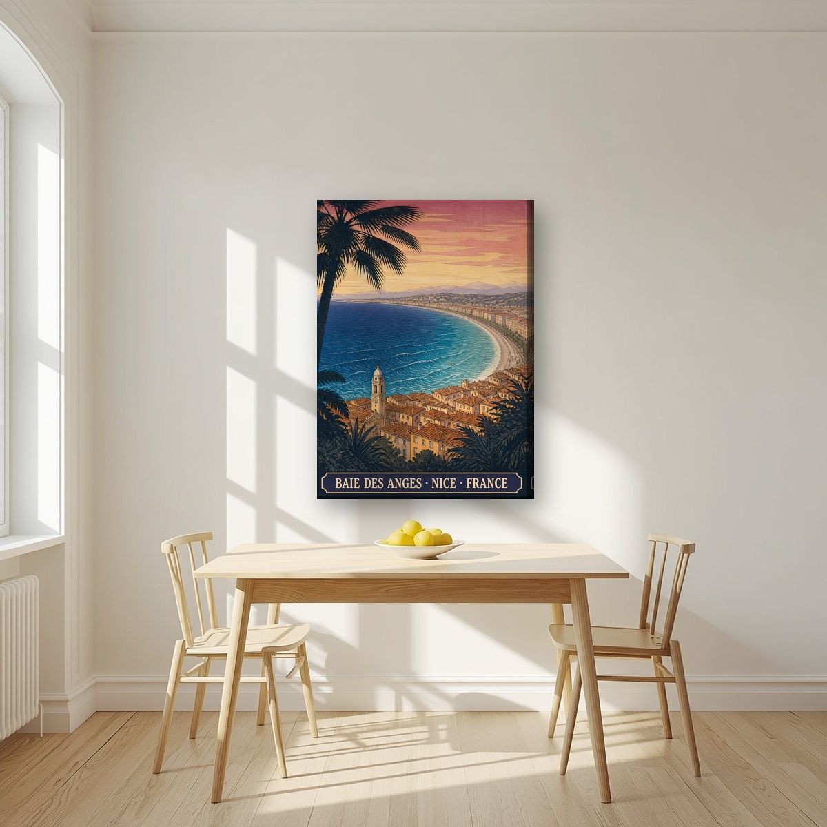 Baie des Anges — Nice art print, on slim canvas, styled in a kitchen