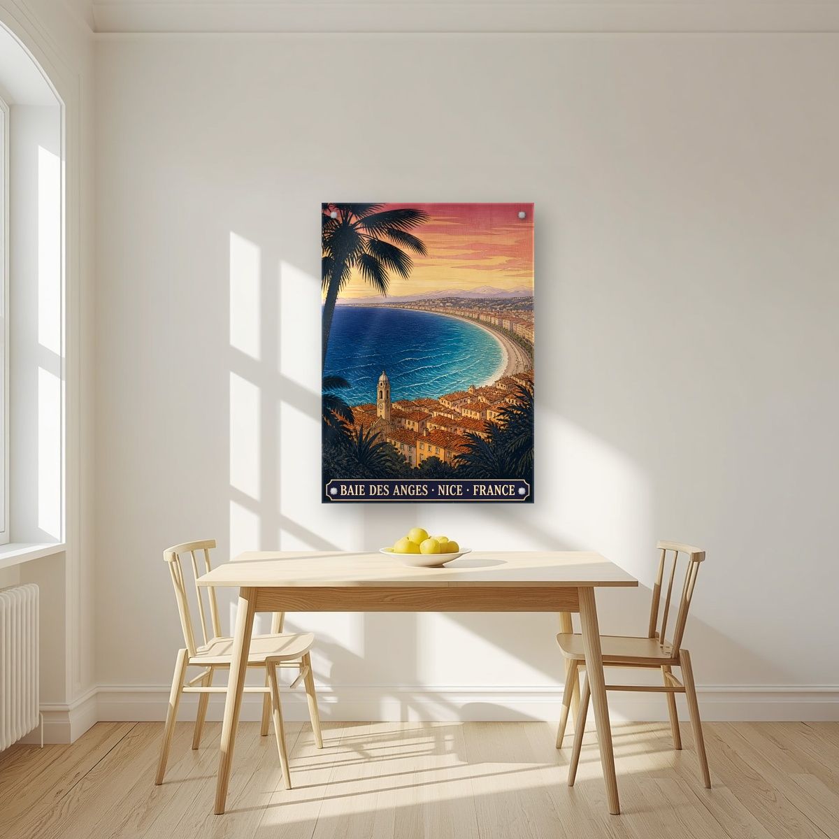 Baie des Anges — Nice art print, as an acrylic print, styled in a kitchen
