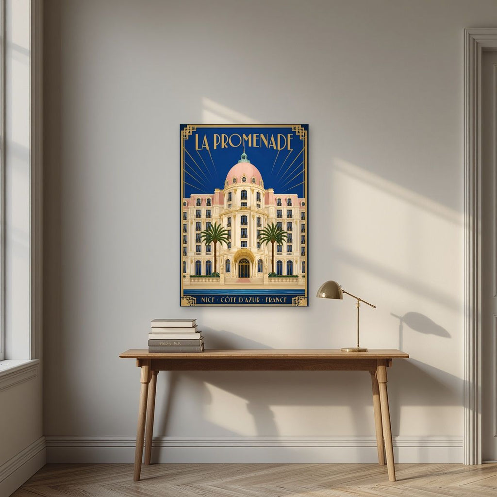 La Promenade — Nice art print, unframed poster, styled in a desk