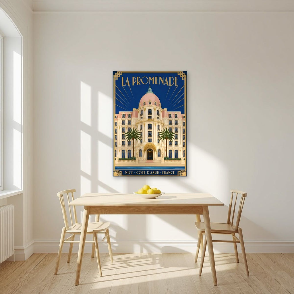La Promenade — Nice art print, unframed poster, styled in a kitchen