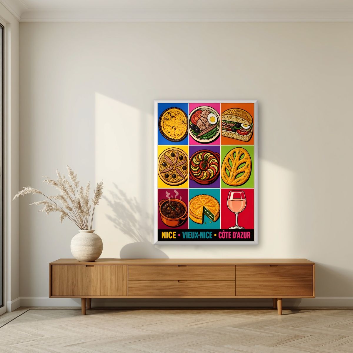 Vieux-Nice — Nice art print, in a white frame, styled in a living room