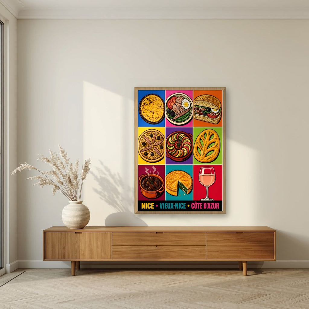 Vieux-Nice — Nice art print, in an oak frame, styled in a living room