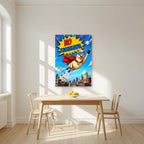 Caped Camelid — No Probllama art print, unframed poster, styled in a kitchen