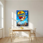Caped Camelid — No Probllama art print, on thick canvas, styled in a kitchen