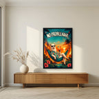 Island Time — No Probllama art print, in a black frame, styled in a living room