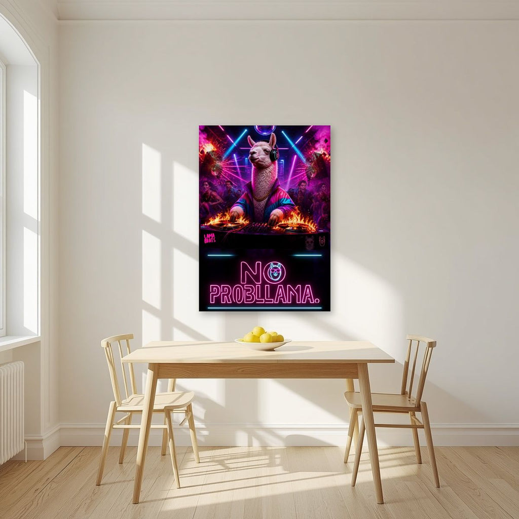 Lama Beats — No Probllama art print, unframed poster, styled in a kitchen